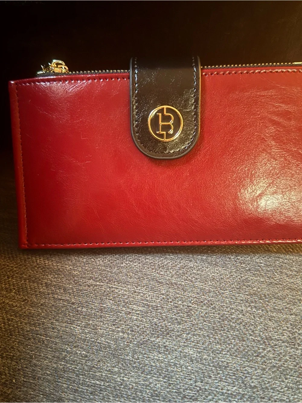 New Bostanten Red Leather Women's Wallet with Black Snap - Branded B Logo